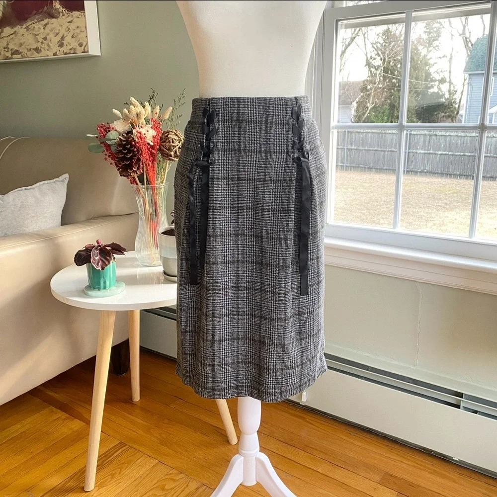 OLIVE des OLIVE Plaid Skirt Made in‎ Japan Ribbon Lace Up Preppy Dark Academia